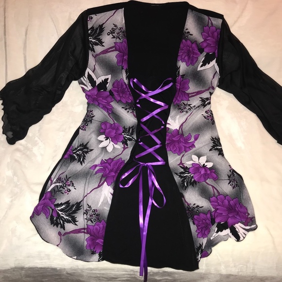 Dare to Wear 2X Black/Purple Tunic - Picture 1 of 5